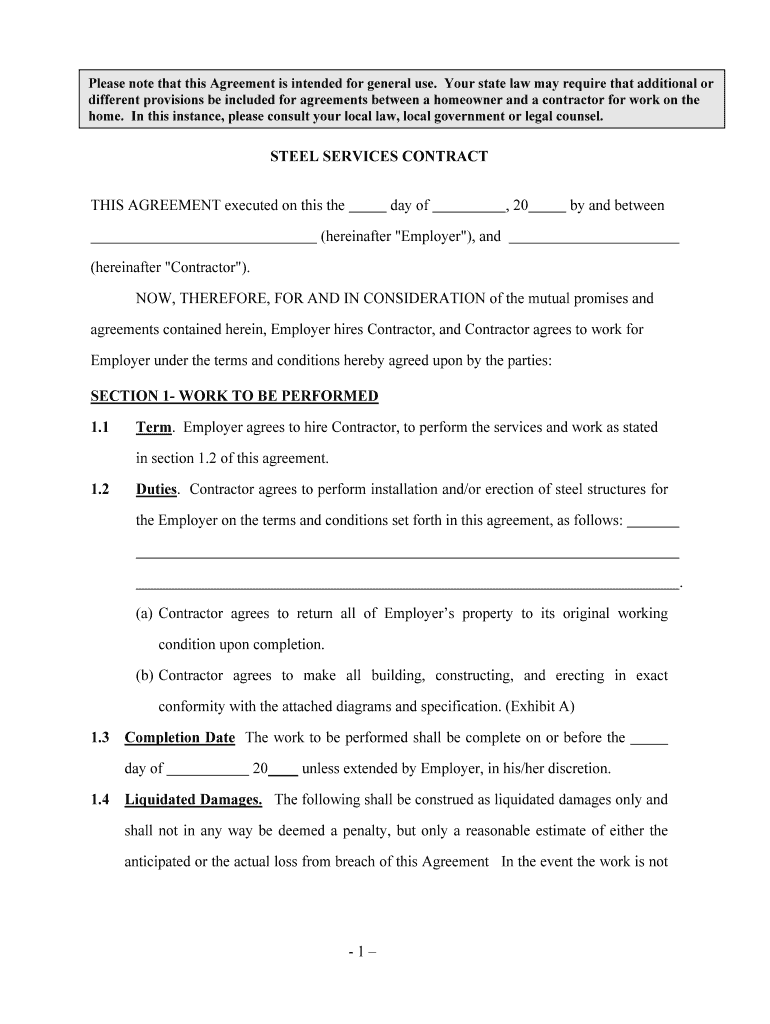 STEEL SERVICES CONTRACT  Form