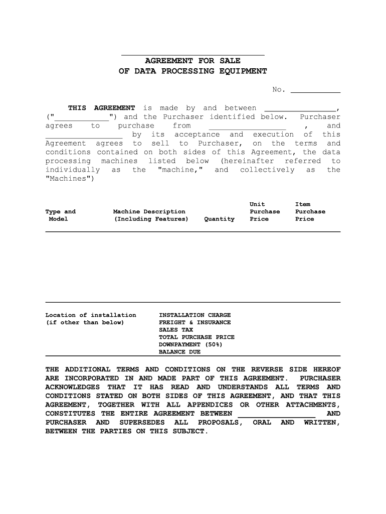 AGREEMENT for SALE of USED EQUIPMENT  Form