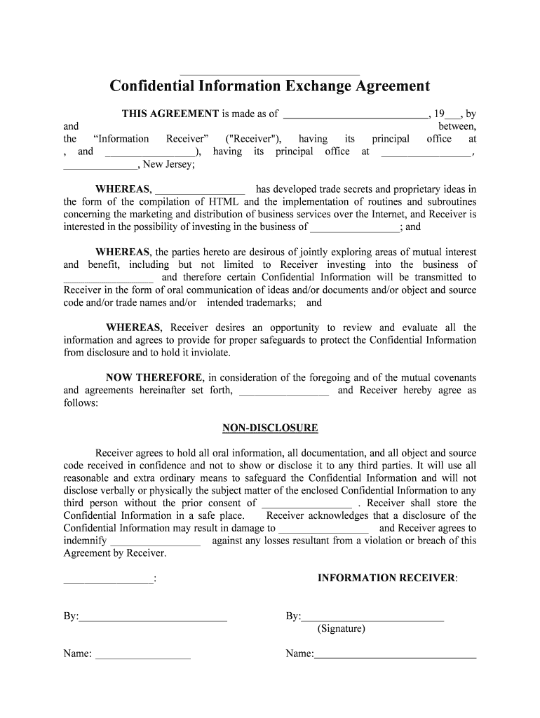 AGREEMENT for EXCHANGE of CONFIDENTIAL INFORMATION Agreement