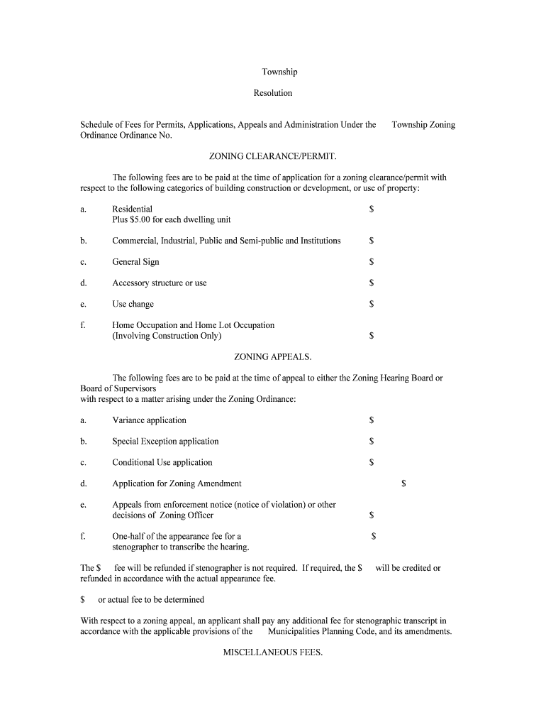 Township Fee Schedule Horsham Township  Form