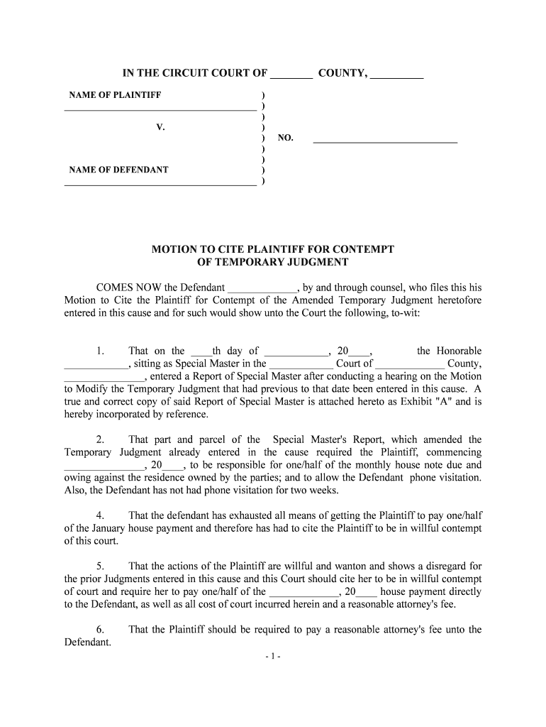 MOTION to CITE PLAINTIFF for CONTEMPT  Form