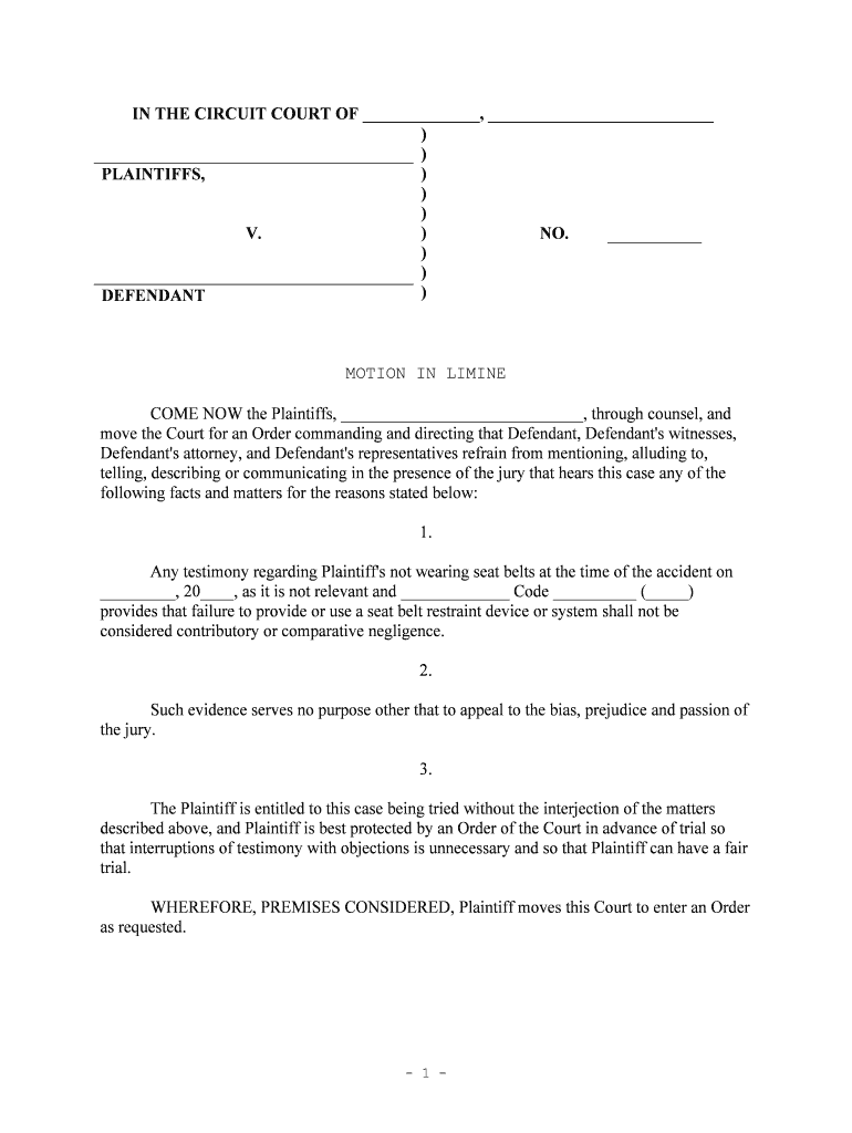 Plaintiffs' Opposition to Defendants' Motion in Limine to  Form