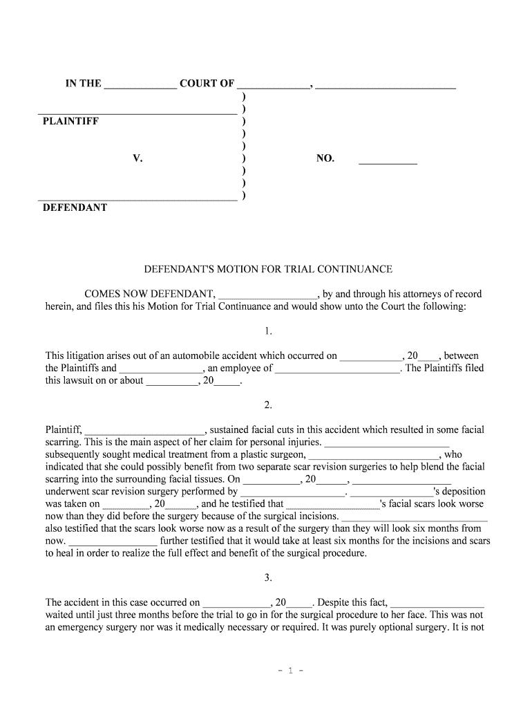 Motion for Continuance Use This Form When in Gov