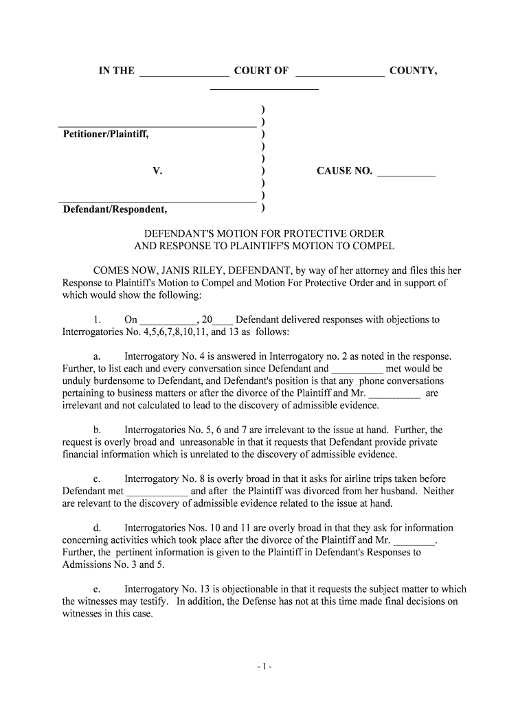 DEFENDANT'S MOTION for PROTECTIVE ORDER  Form
