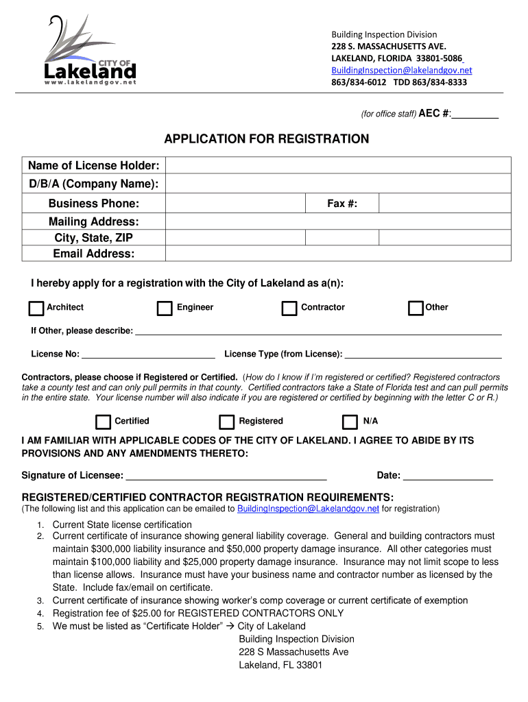 Florida Application Registration  Form