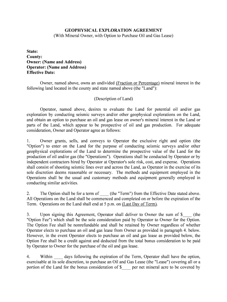 GEOPHYSICAL EXPLORATION AGREEMENT  Form