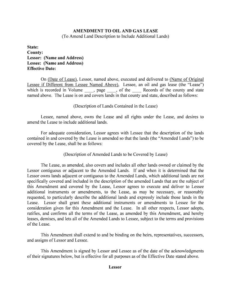 AMENDMENT to OIL and GAS LEASE  Form