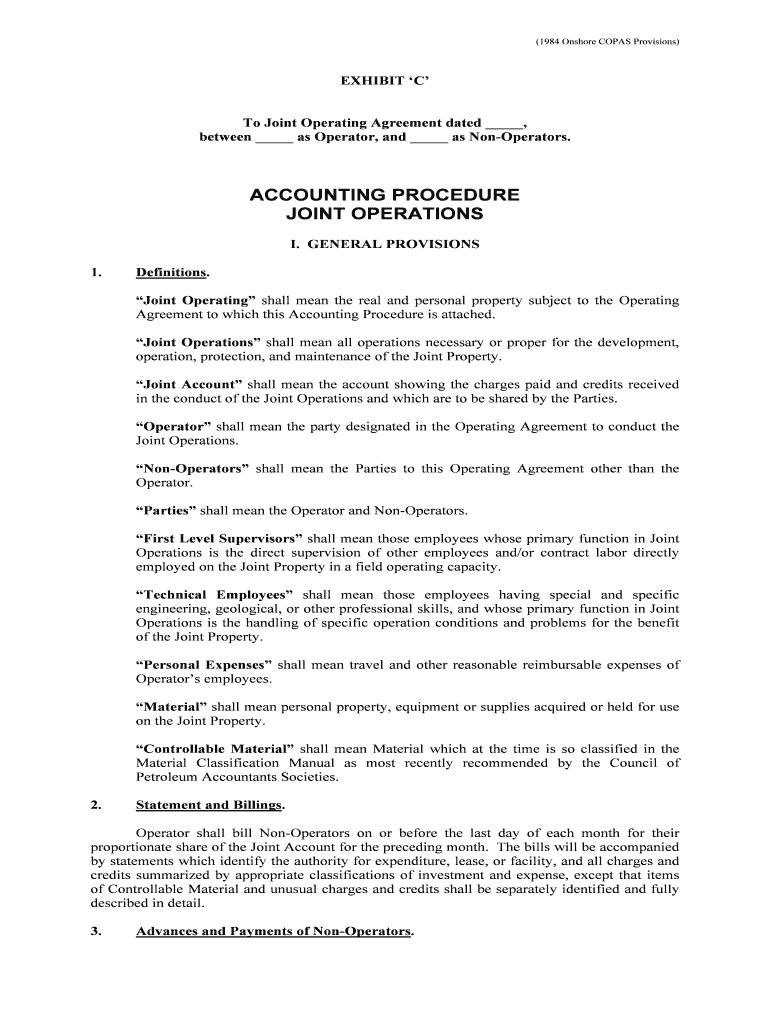 The MODEL FORM JOINT OPERATING AGREEMENT