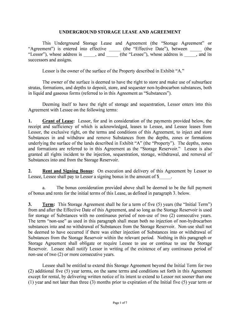 Underground Storage Lease and AgreementUS Legal Forms