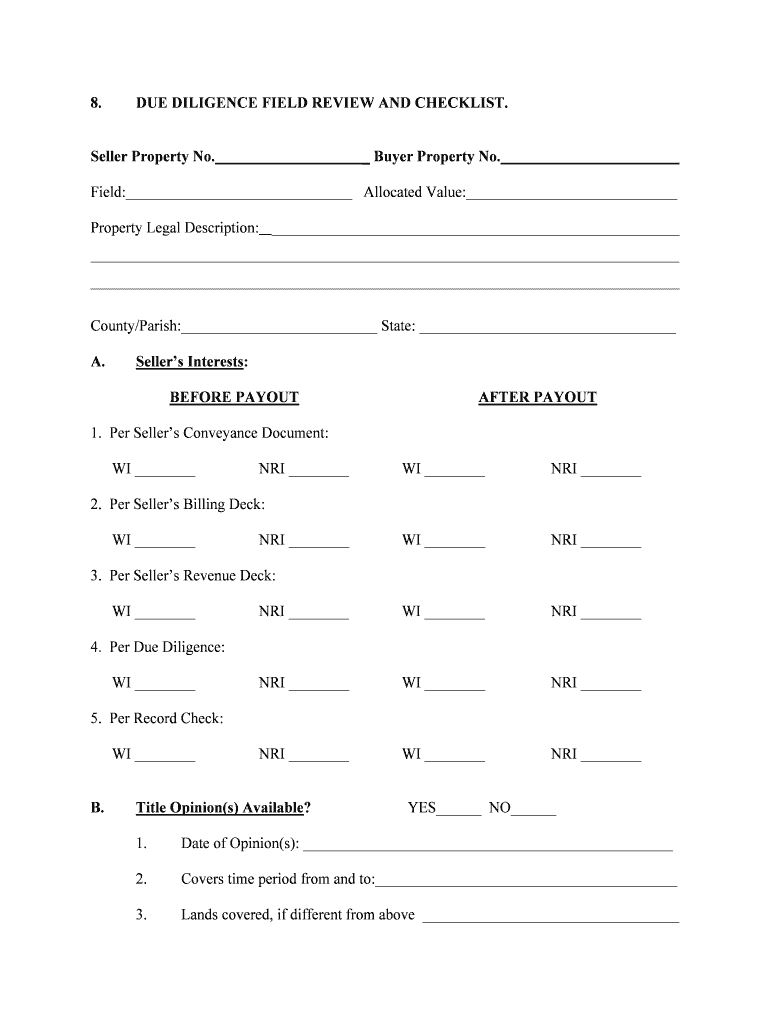 DUE DILIGENCE FIELD REVIEW and CHECKLIST  Form