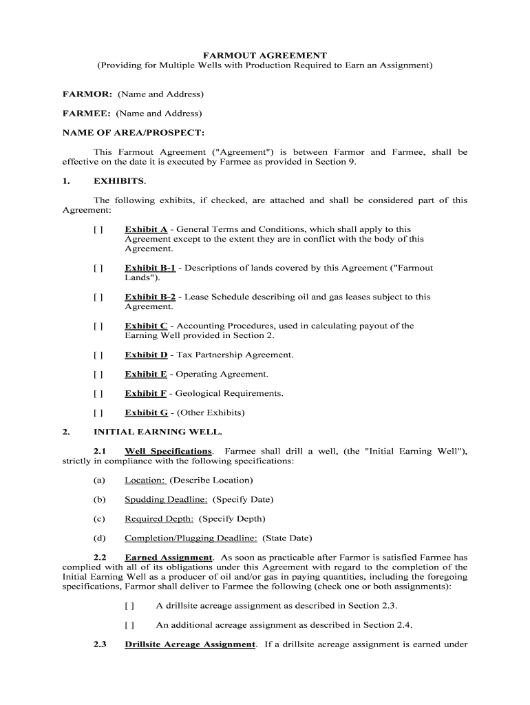 Farmout Agreement Providing for Multiple Wells with  Form