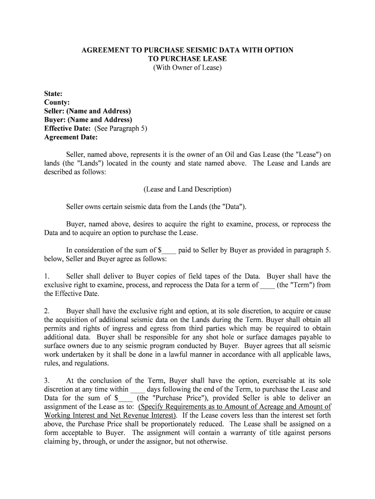 AGREEMENT to PURCHASE SEISMIC DATA with OPTION  Form