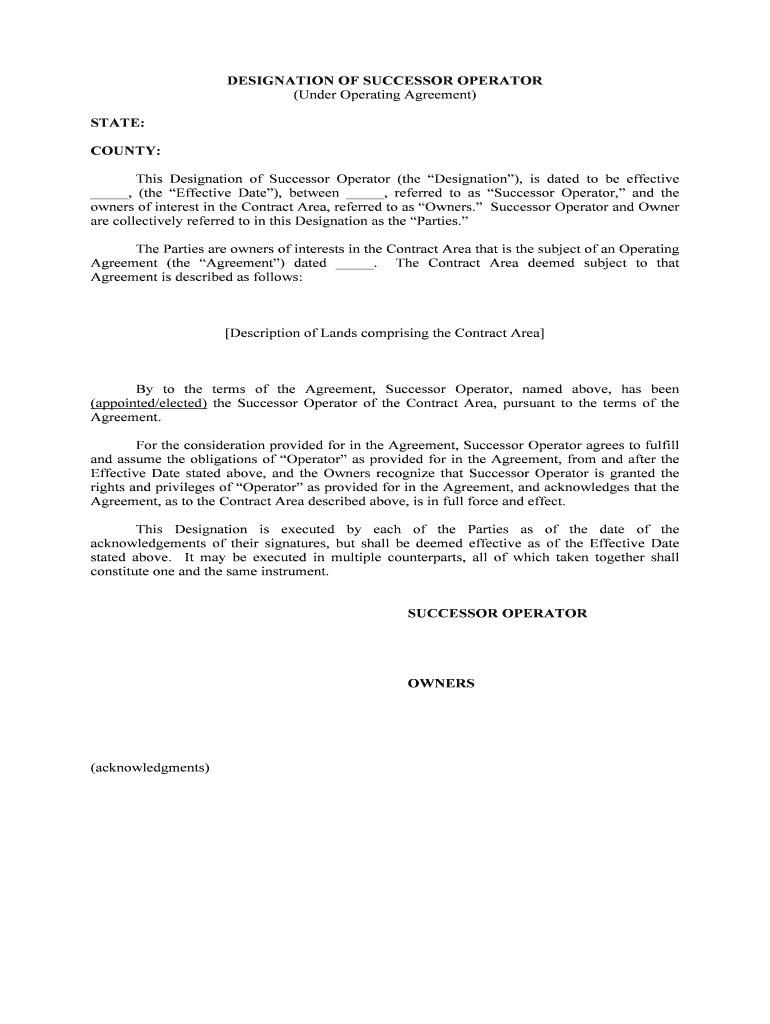 Communitization Agreement Designation of Successor  Form