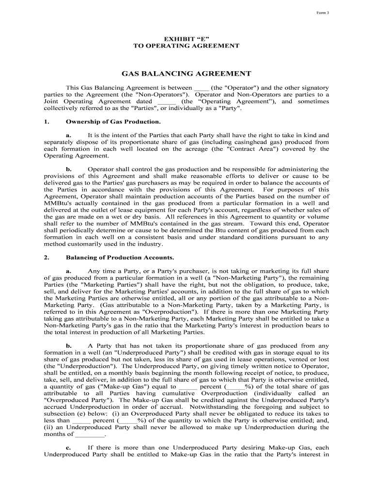 GAS BALANCING AGREEMENT  Form