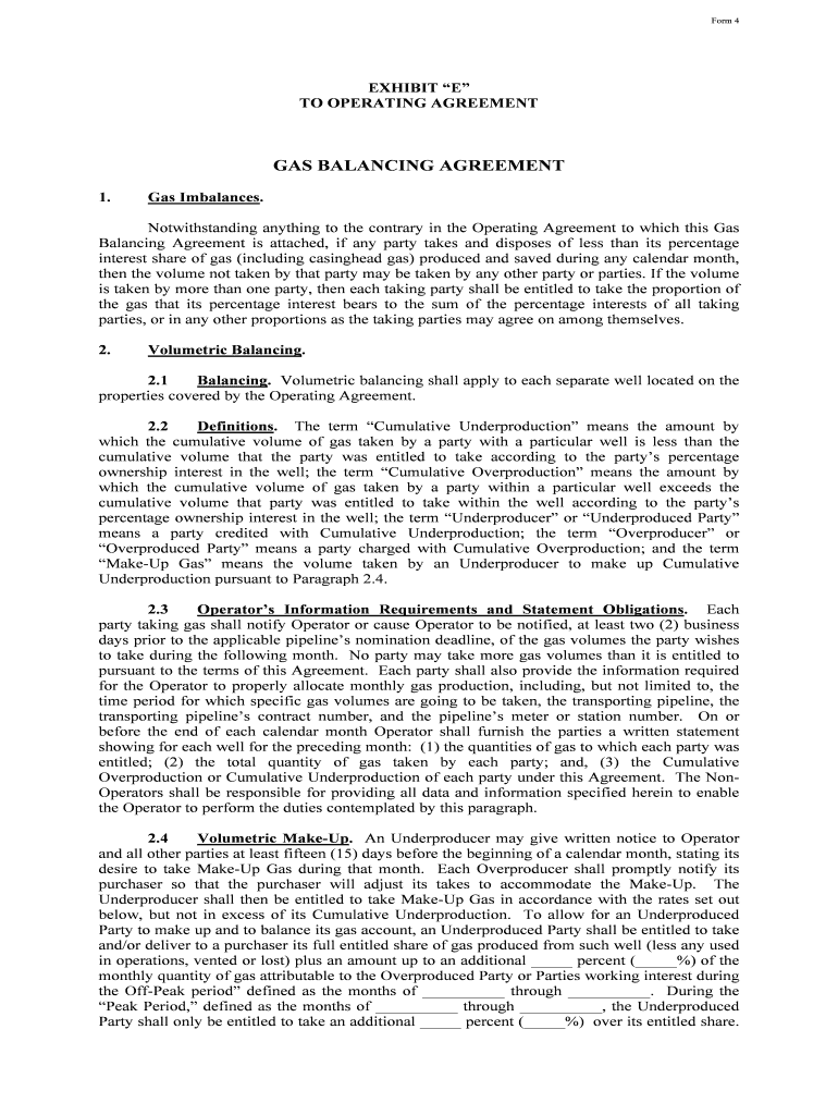 Gas Balancing Agreement Agreement SEC Gov  Form