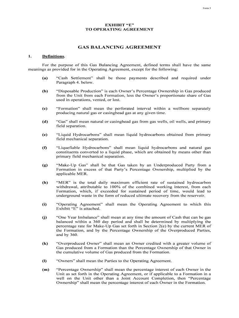 Gas Balancing Agreement Law and Legal Definition  Form