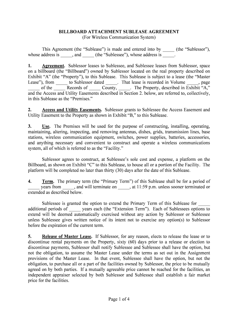 BILLBOARD ATTACHMENT SUBLEASE AGREEMENT  Form