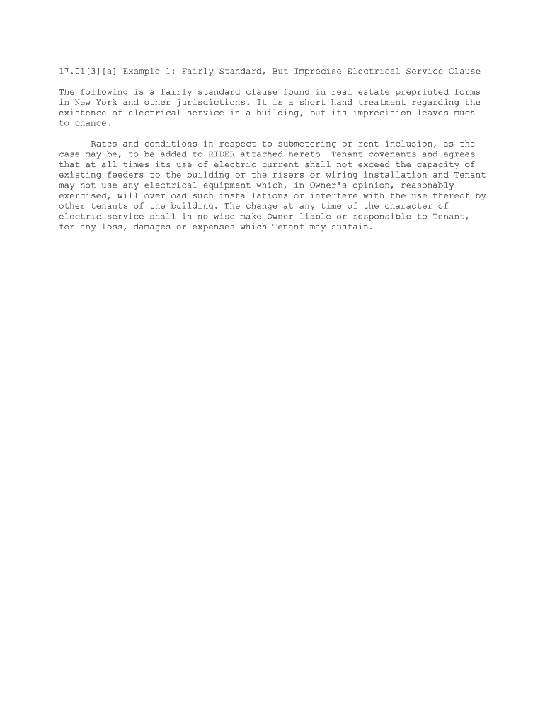 013a Example 1 Fairly Standard, but Imprecise Electrical Service Clause  Form