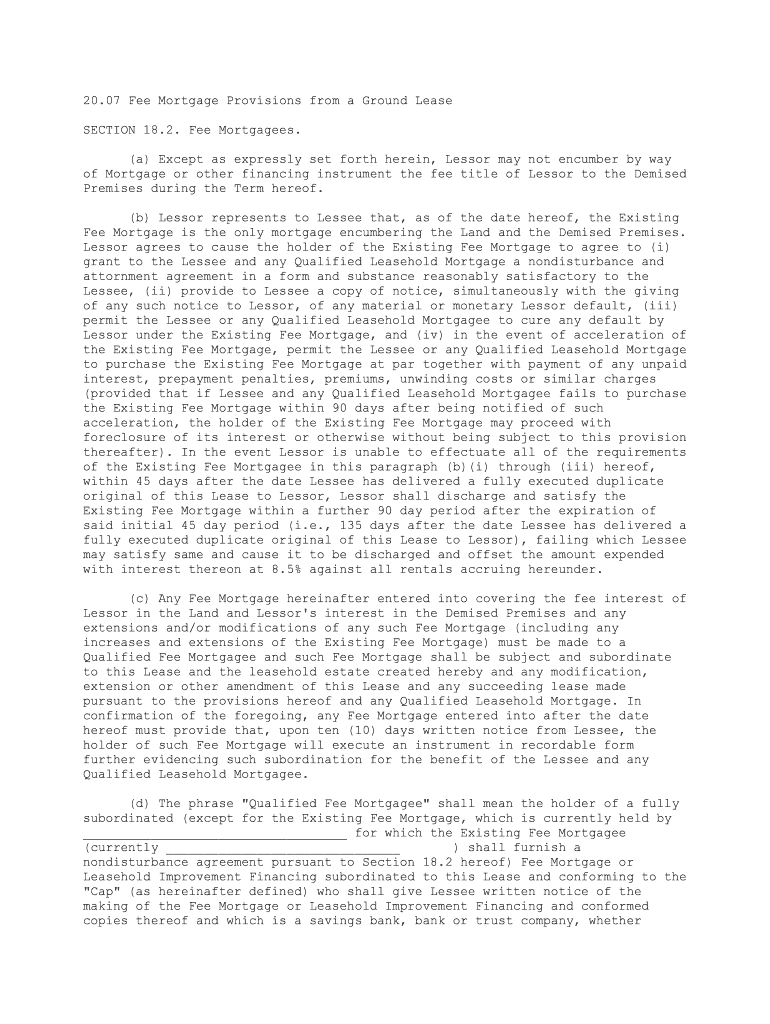 07 Fee Mortgage Provisions from a Ground Lease  Form