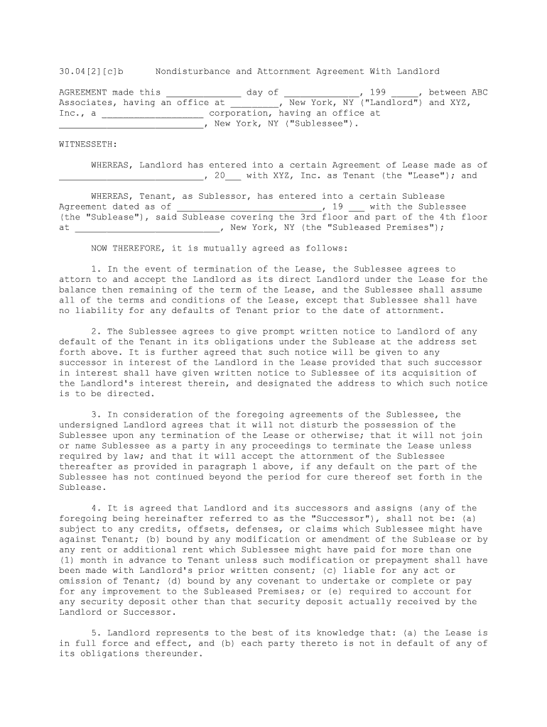 Nondisturbance and Attornment Agreement with Landlord  Form