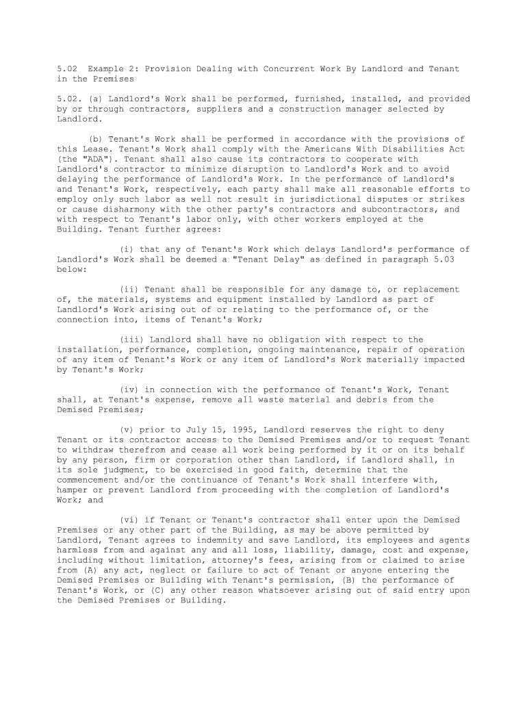 02 Example 2 Provision Dealing with Concurrent Work by Landlord and Tenant  Form