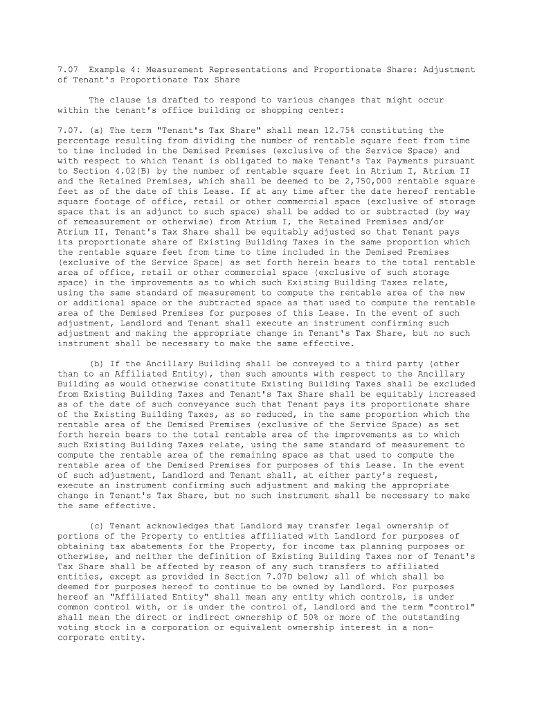 &amp;quot;Additional Rent&amp;quot; and a Tenant's &amp;quot;Proportionate Share&amp;quot;  Form