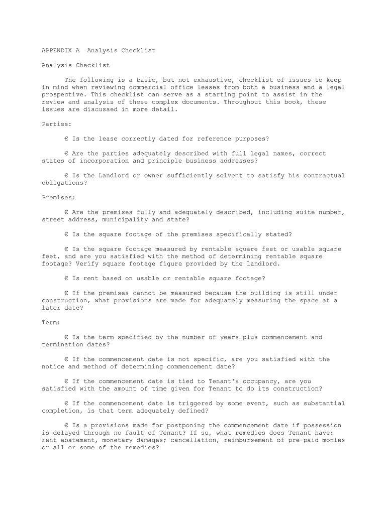 The Tenant's Ultimate Commercial Lease Checklist Lease Ref  Form