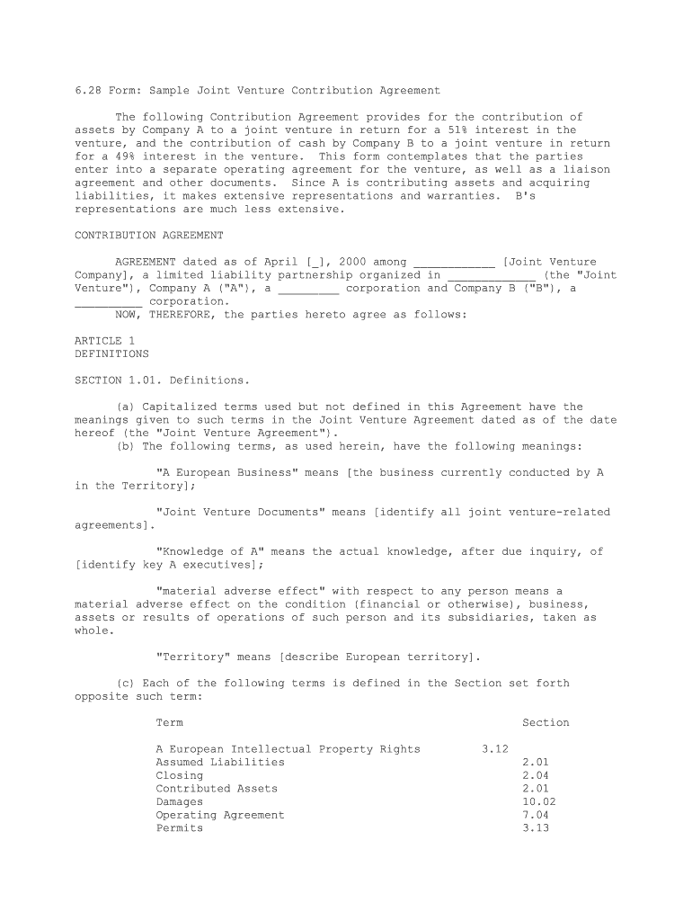 Contribution Agreement Joint Venture, Long FormPractical