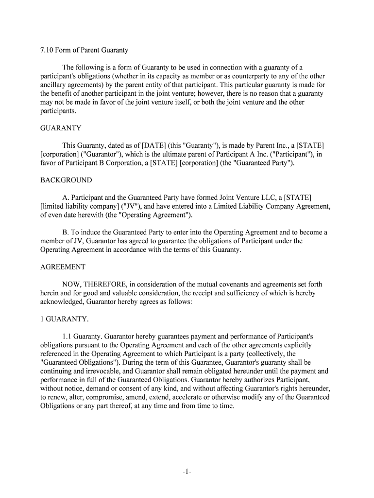 Parent Guaranty Agreement SEC Gov  Form