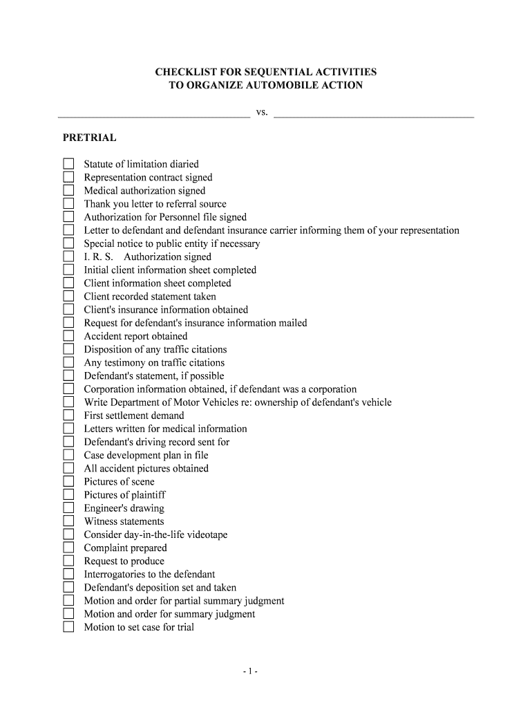 CHECKLIST for SEQUENTIAL ACTIVITIES  Form