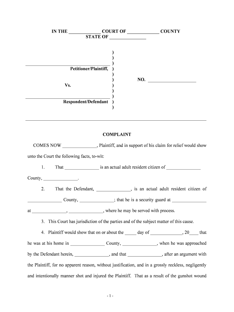 COMES NOW , Plaintiff, and in Support of His Claim for Relief Would Show  Form