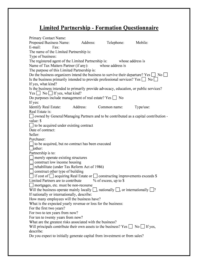 Limited Partnership Formation Questionnaire