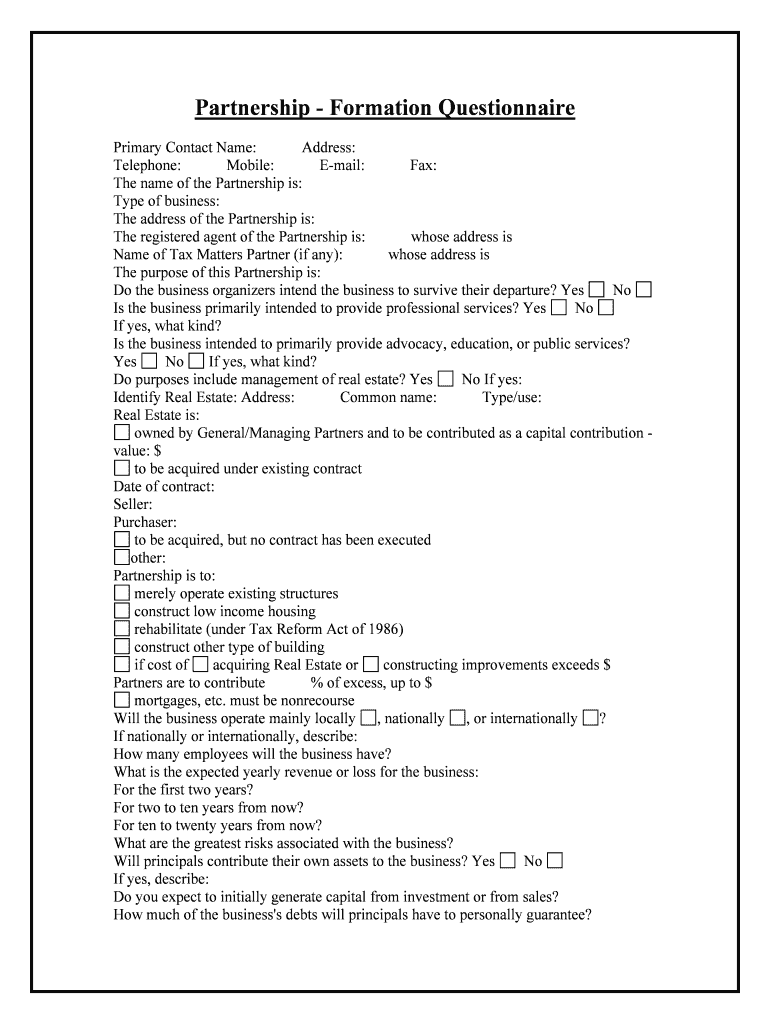 Partnership Formation Questionnaire