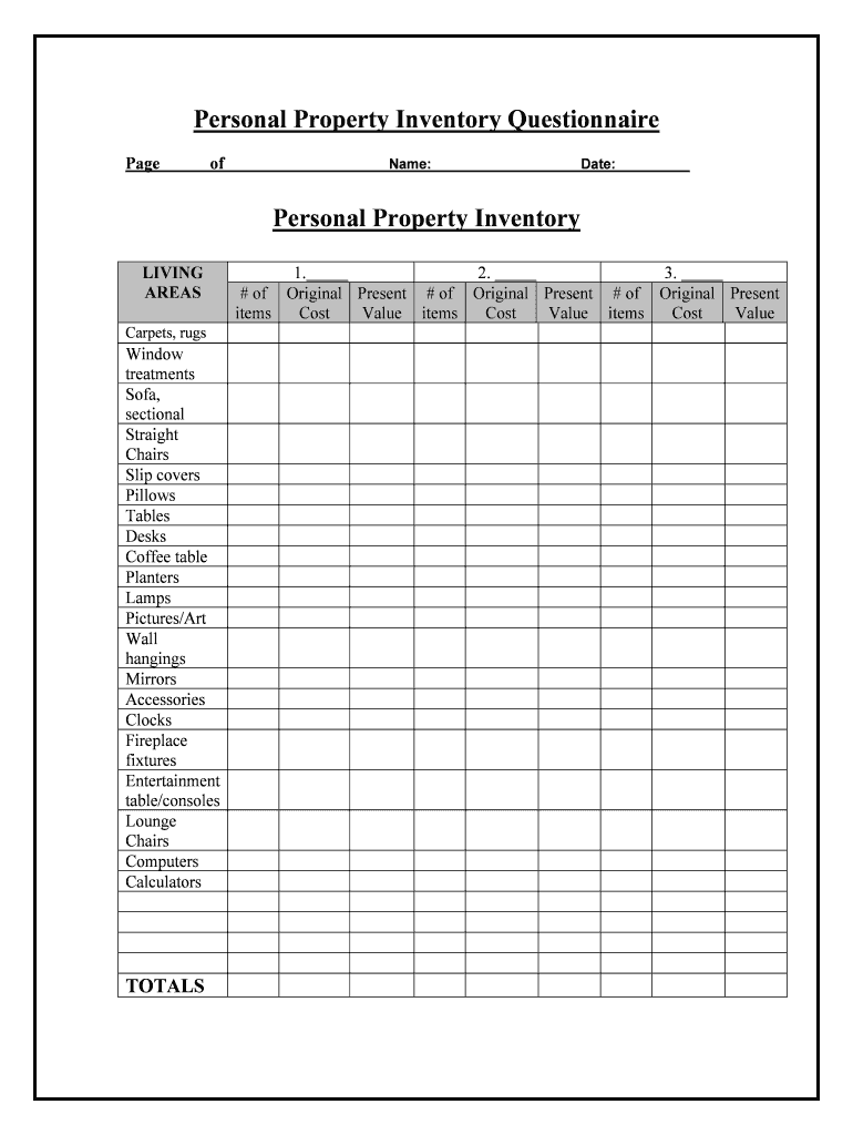 Personal Property Inventory Questionnaire  Form