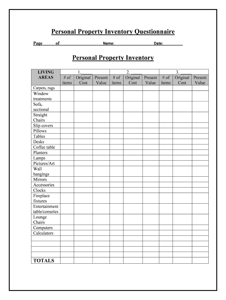 Fill and Sign the Personal Property Inventory Questionnaire Form