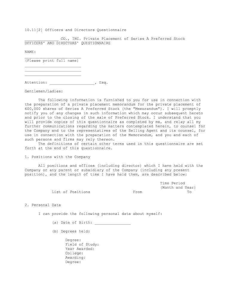 NVCA Documents Table of Contents Name of Document Page  Form