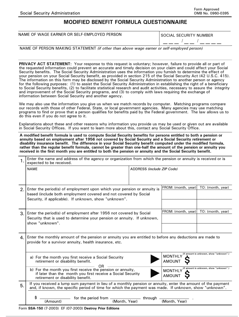 U S SSA Form Ssa Ssa 150 Studylib