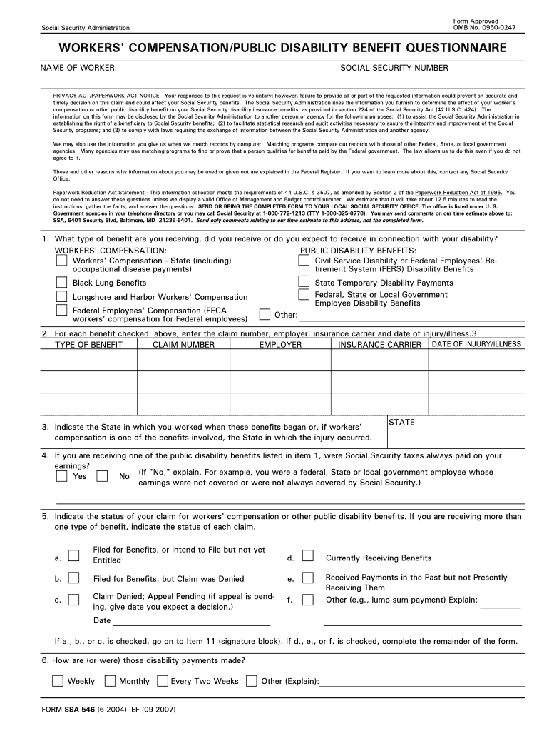 Fillable Form Ssa 546 Fill Online, Printable, Fillable, Blank