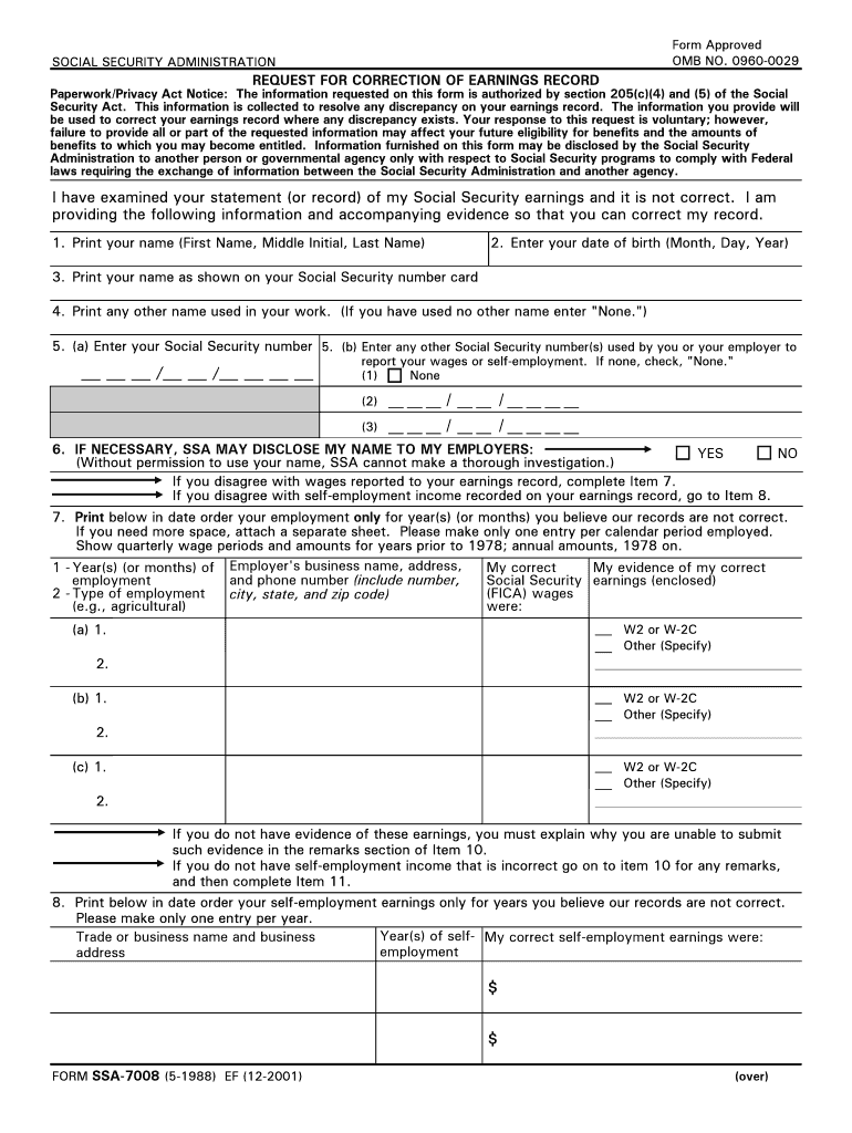 Supporting Statement for Form Ssa 7008 RegInfo Gov