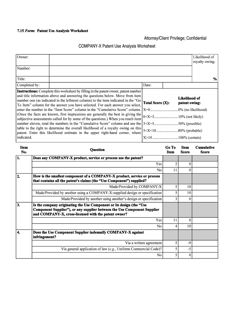 15 Form Patent Use Analysis Worksheet