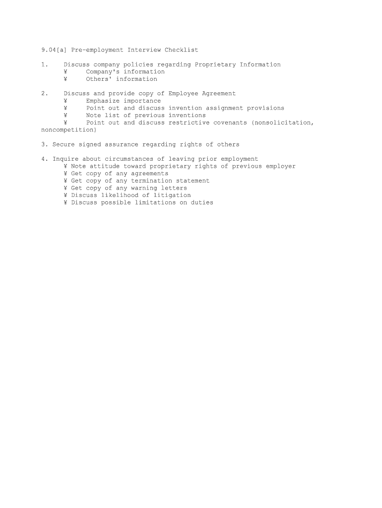 04a Pre Employment Interview Checklist  Form