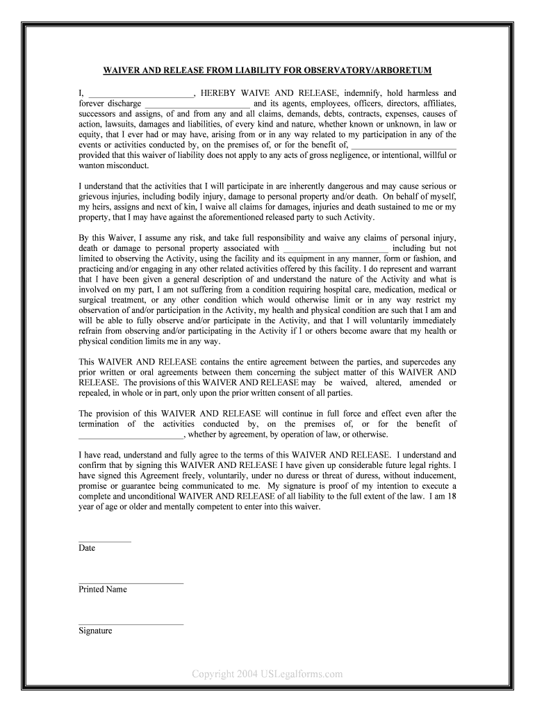 SUBARU TELESCOPE VISITORS TOUR RELEASE of LIABILITY  Form