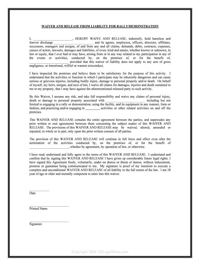 WAIVER and RELEASE from LIABILITY for RALLYDEMONSTRATION  Form