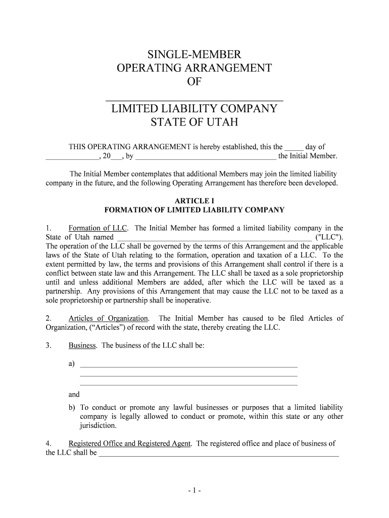 Single Member LLC Operating Agreement Utah LeapLaw  Form