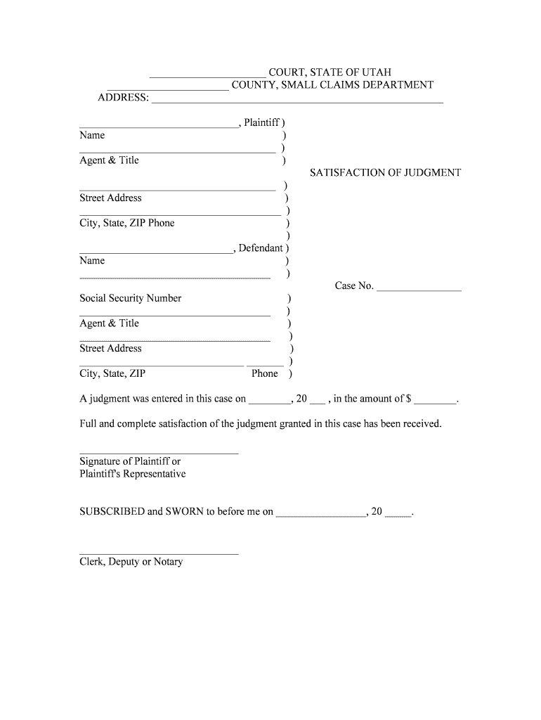 Motion and Affidavit Requesting Satisfaction of Judgment  Form