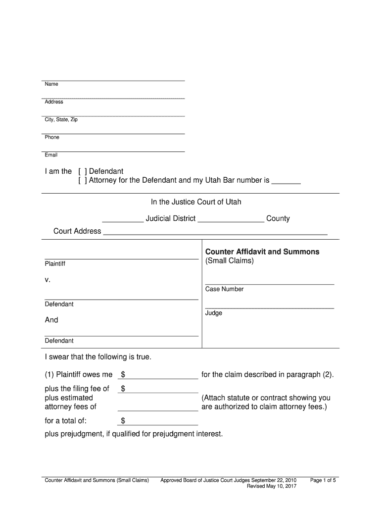 Counter Affidavit and Summons  Form