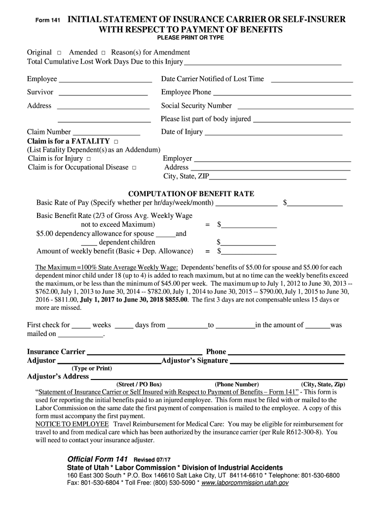 Get the Form 141 Initial Statement of Insurance CarrierSelf