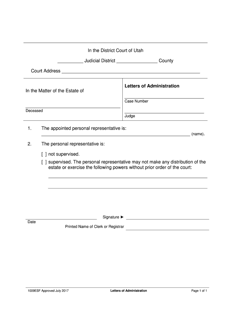Application for Informal Probate of Utah State Courts