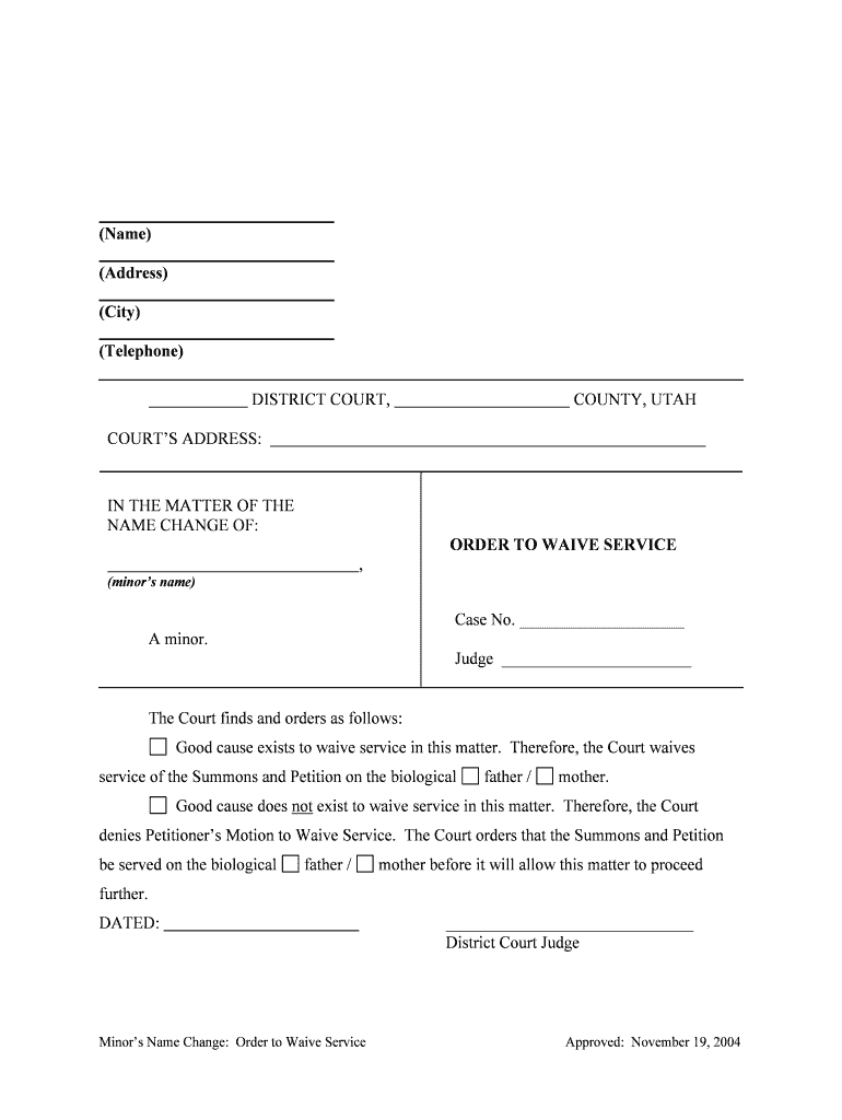 ORDER to WAIVE SERVICE  Form
