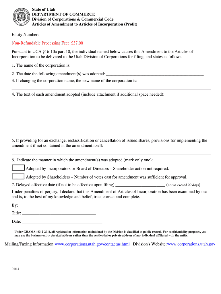 Articles of Amendment to Articles of Incorporation Profit  Form